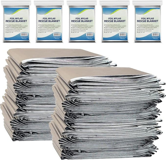 NOVAMEDIC Emergency Foil Mylar Thermal Blankets - Pack of 200, 84"x52", Individually Wrapped, Waterproof Survival Blanket for Camping, Outdoors, First Aid Kit & Travel, Lightweight & Compact, Silver