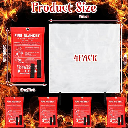 Jerify 4 Pack Fire Blanket for Home Emergency Fire Blanket 47 x 47 Inch Kitchen Fire Suppression Blanket Fiberglass Fire Blanket Flame Retardant Protection and Heat Insulation (Red)