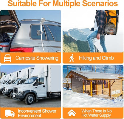 Portable Camp Shower, Camping Shower Pump with 4800mah USB Rechargeable Batteries, Carryable Temperature Display Shower for Camping, Hiking, Traveling