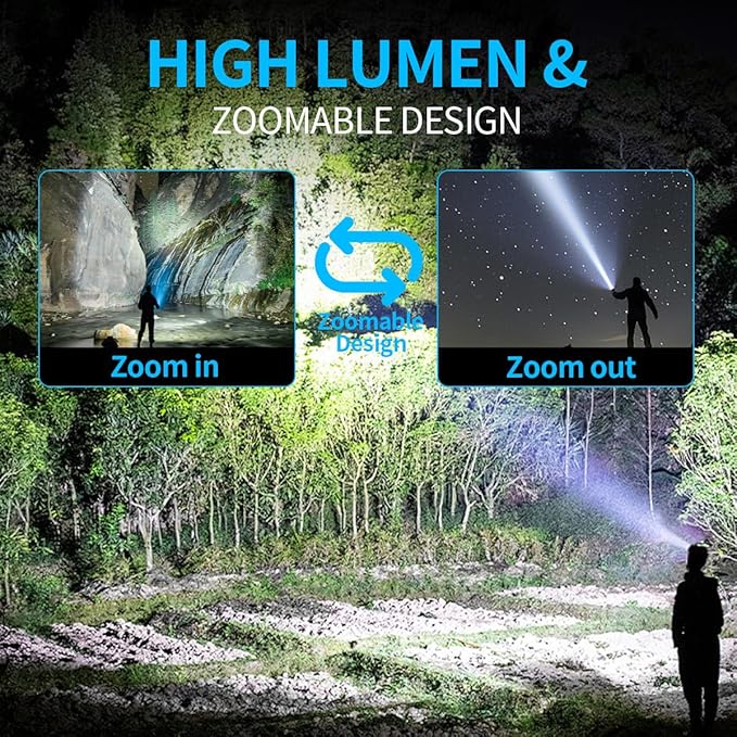 Flashlights High Lumens Rechargeable, 20,000LM Super Bright LED Flashlight with 360° COB Light, Hook, 8 Modes, Powerful Tactical Flash Light, Dual Button Pocket Small Flashlight for Camping,Emergency
