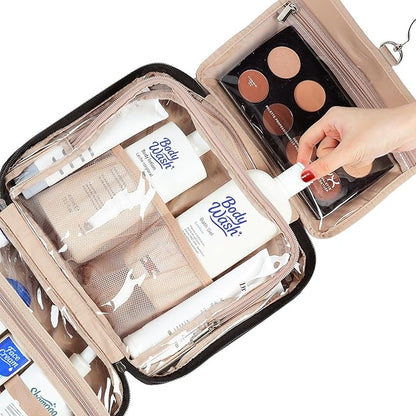 NISHEL Travel Toiletry Bag for Women Large Capacity, Makeup Essentials Organizer, Hanging Case for Accessories, Cosmetics, Black