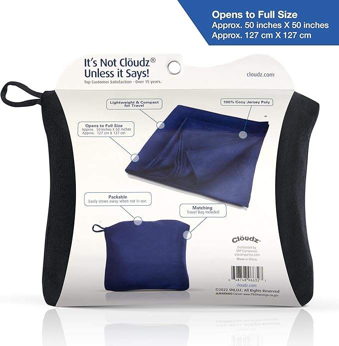 Cloudz Jersey Travel Blanket (50"x50") in A Bag - Black