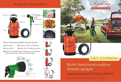 CLICIC Pressure Sprayer with 7 Spray Modes, Camping Shower with Removable Hose and Shower Head for Camping Outdoor Traveling Hiking and Pet Bath. (0.75 Gallon / 3L-Insulated)