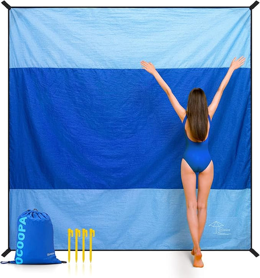 OCOOPA Extra Large Beach Blanket, Sand Free, Large Oversized Camping Mat, Comfortable Parachute Nylon, Cozy& Chic, Compact& Light, 4 Stakes&1 Travel Bag, S09