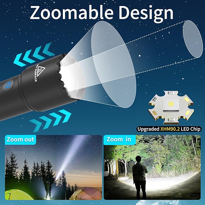 Rechargeable Flashlight, High Lumens LED Flashlight with COB Red Light, Multi Color Powerful Flashlight with Hook for Kids Camping、Outdoors Work, Gifts for Christmas Birthday Men&Women
