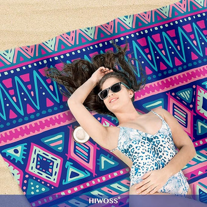Beach Blanket Waterproof Sandproof Oversized 95”x 80”,Sand Free Beach Mat with Corner Pockets,Portable Mesh Bag for Beach Festival,Picnic,Travel and Outdoor Camping (Boho-Chic)