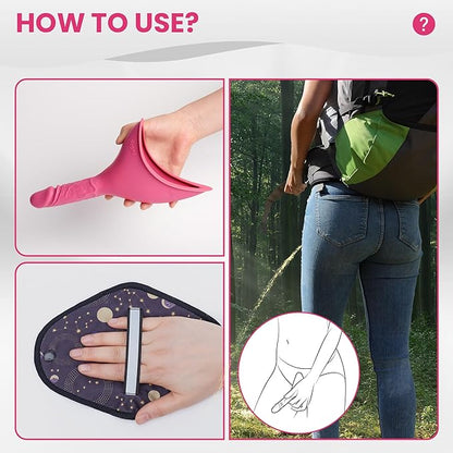 Rquite Female Urinal Pee Cloth Set, Portable Female Urination Device, Reusable Pee Funnel & Rag with Discreet Carry Bag, Silicone Urine Cup for Women Camping Gear Hiking Accessories