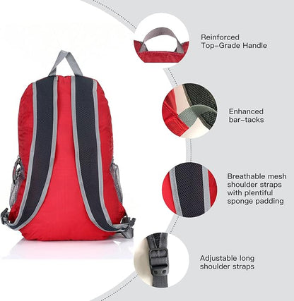 Outlander Packable Handy Lightweight Travel Hiking Backpack Daypack, Red