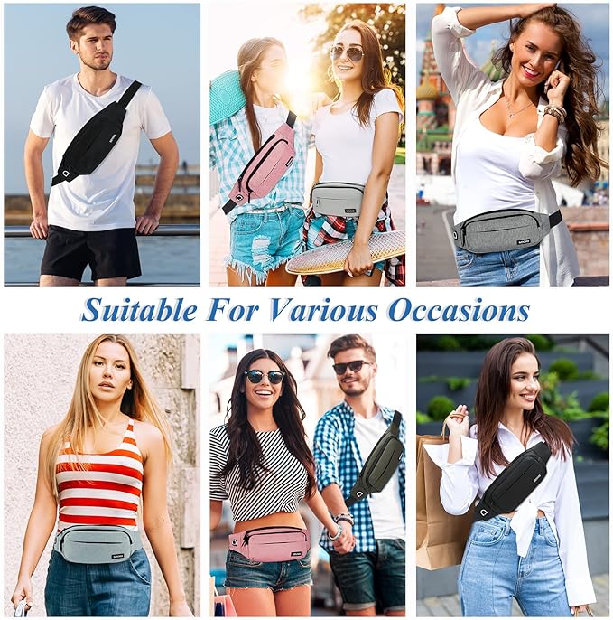 SINNO Large Crossbody Fanny Pack for Women Men Belt Bag With 4-Zipper Pockets for Travel Running Hiking Workout Dog Walking Outdoors Sport Fishing Waist Pack Bag Carrying All Phones