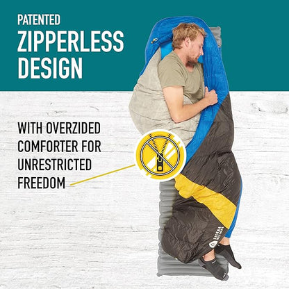 Sierra Designs Cloud 35 Degree DriDown Sleeping Bag Ultralight Zipperless Down Sleeping Bag for Backpacking and Camping