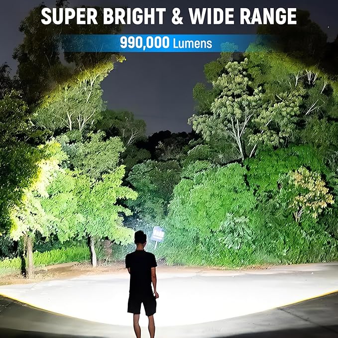 Rechargeable LED Flashlights High Lumens(ΒATTERY Included), 990,000 Lumens Super Bright Flashlight, Powerful Waterproof Flash Light Multifunctional Flashlights for Home Camping