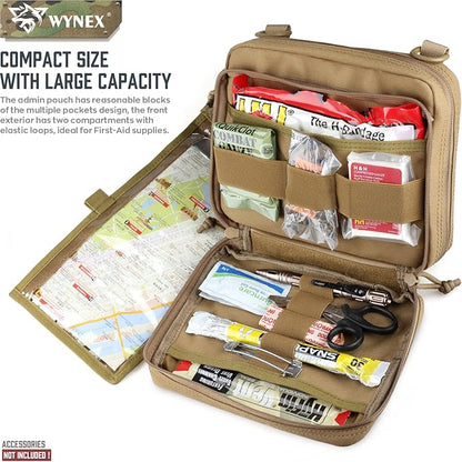WYNEX Tactical Large Admin Pouch of Double Layer Design, Molle EDC EMT Utility Pouch with Map Sleeve Modular Tool Pouch Large Capacity Flag Patch Included