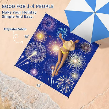 BYDOLL Beach Blanket Sandproof Waterproof Firework 78''×81''1-4 Adults Compact Lightweight Oversized Beach Blanket Large Picnic Mat Beach Blanket for Travel Camping Hiking Picnic