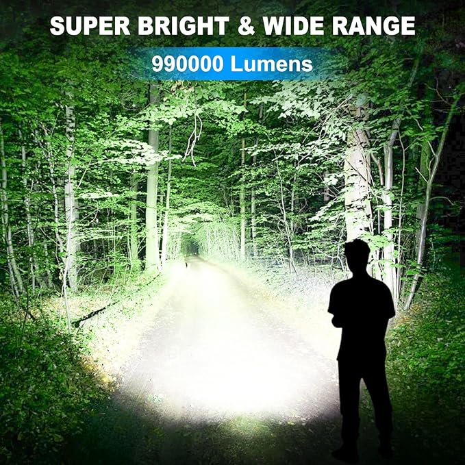 Rechargeable LED Flashlights High Lumens, 990,000 Lumen Super Bright USB Flashlight with 5 Modes, Waterproof Powerful Flash Light Multifunctional US Flashlights for Home Camping Hiking(2 Pack)
