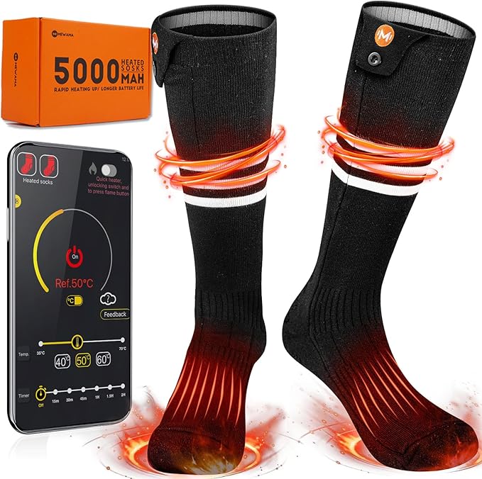 Heated Socks for Men Women, MewaMaA APP Control Battery Heated Socks Rechargeable Washable, Electric Socks Foot Warmer for Hiking Biking Camping Skiing Hunting Outdoor Work, Heating Socks Warm Socks