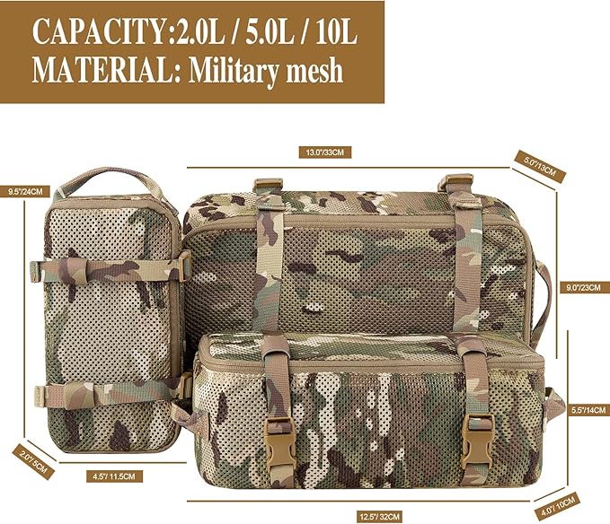 PETAC GEAR 3 PCS Tactical Modular Packing Cubes, Large Capacity Mesh Storage Bag,Outdoor Travel Organize Storage Pouches Bags.