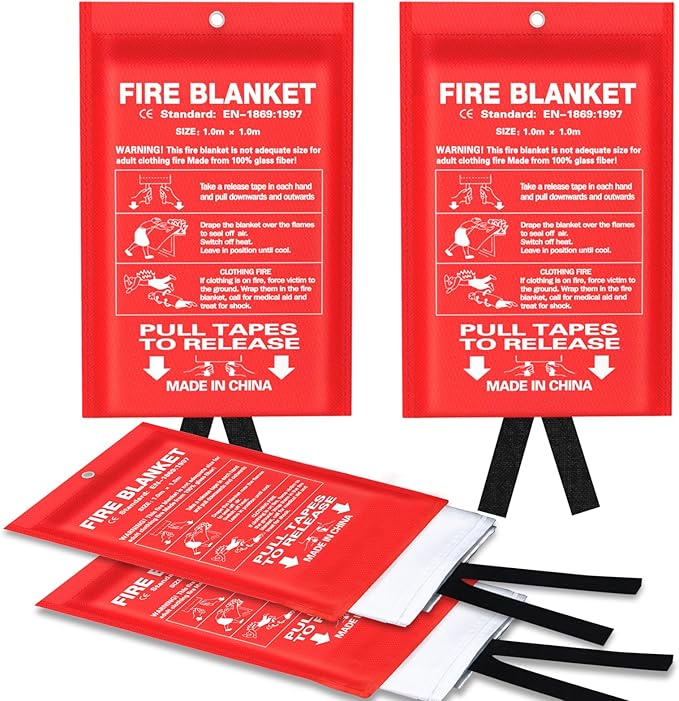 Emergency Fire Blanket for Kitchen and Home, 4 Pack 39.37”x39.37” Fiberglass Fire Safety Blankets for Survival, Suppression Fire Retardant Blanket for Fireplace Camping