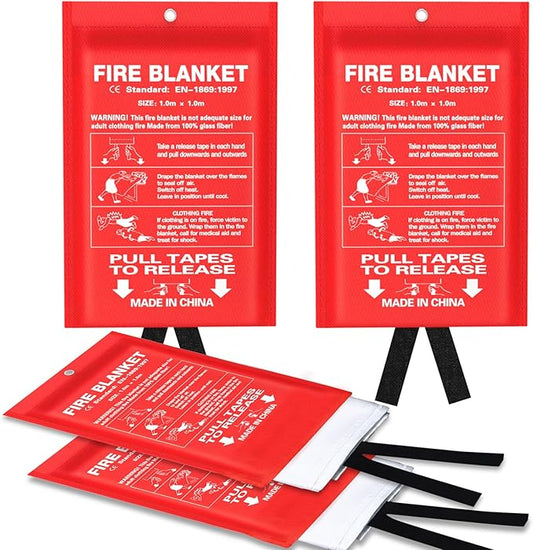 Emergency Fire Blanket for Kitchen and Home, 4 Pack 39.37”x39.37” Fiberglass Fire Safety Blankets for Survival, Suppression Fire Retardant Blanket for Fireplace Camping
