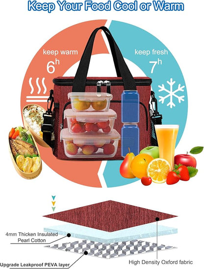 Femuar Lunch Bags for Women/Men, Insulated Lunch Bag for Work Office Picnic - Lunch Cooler Bag Leakproof Lunch Box with Adjustable Shoulder Strap - Red