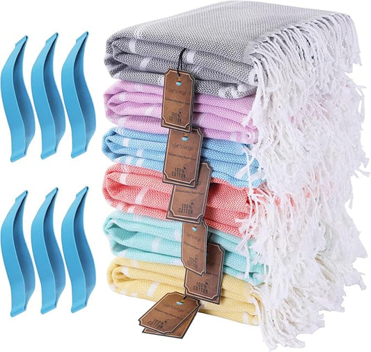 Genovega 6 Packs Cotton Turkish Beach Towels Set Bulk Oversized Extra Large Quick Dry Sand Free Bathroom Pool Swim Towel for Adult Travel Essentials Cruise Accessories Must Haves Clearance Multipack