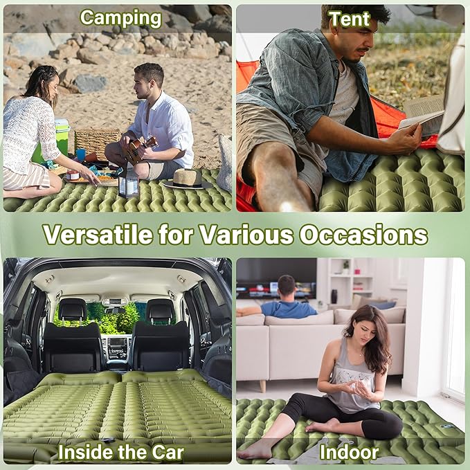 Sleeping Pad for Camping 2 Person, Backpacking Self Inflating Sleeping Pad Double 2 People Ultra Lightweight, Air Inflatable Foldable Camp Hiking Sleep Mat for Outdoor Tent 4 inch Thick, 78 x 55 inch