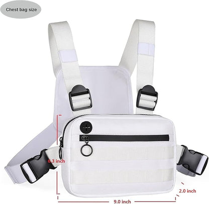 Outdoor Sports Chest Bag, Lightweight EDC Chest Bag For Men & Women, Running Vest Chest Pack With Phone Holder For Workouts, Cycling & Hiking (White)