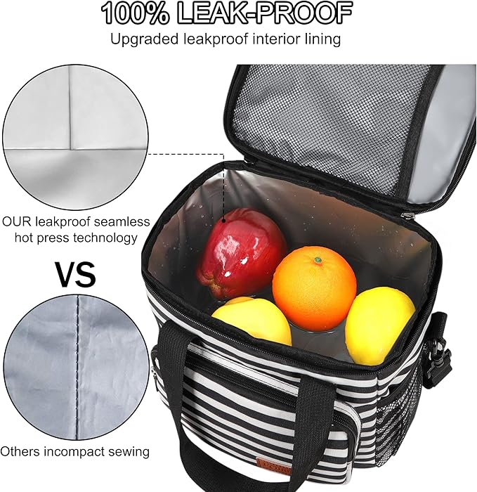Femuar Lunch Bags for Women/Men, Insulated Lunch Bag for Work Office Picnic - Lunch Cooler Bag Leakproof Lunch Box with Adjustable Shoulder Strap - Stripe