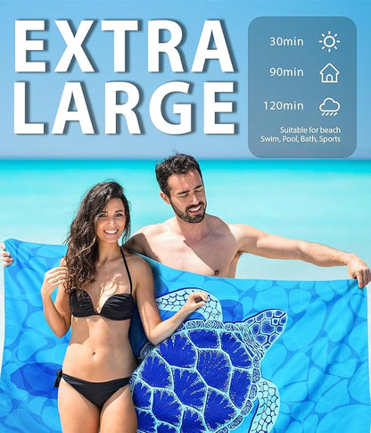 Microfiber Beach Towel – Turtle Shadow Quick Dry Lightweight Sand Free Oversized Large Towel Accessories Travel Must Have Swim Pool Yoga Camping Gear Summer Cruise Ship Essentials Cloud Compact Gift