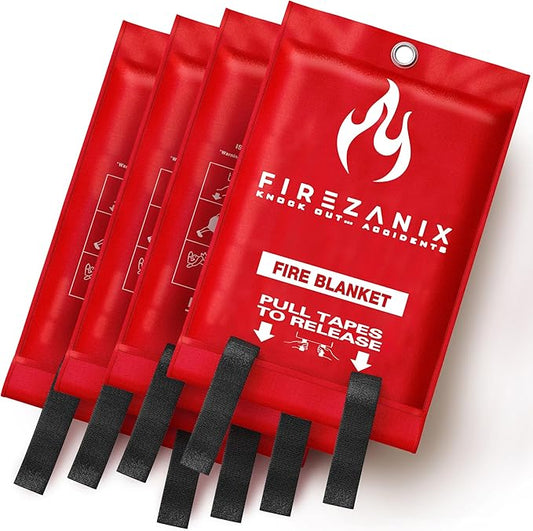 Emergency Fire Blanket for Kitchen, Home, Office, Vehicle, People (4 Pack) | Flame Retardant Fire Extinguishing Blanket | Fire Extinguisher Safety Suppression Blanket - Made from Fiberglass