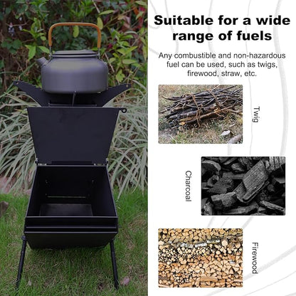 Rocket Stove Wood Burning Camp Stove Rocket Stove for Cooking Portable Wood Mini Burning Stove, Fire Camping Stove for Cooking backyard cooking Camping grill outdoor events BBQ Comes with storage bag