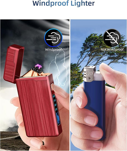 2 Pack Electric Lighter,USB Rechargeable Lighter, Plasma Dual Arc Lighter, Windproof Flameless Lighter, Pocket Metal Lighter with LED Battery Indication for Indoor Outdoor (Black&Red)