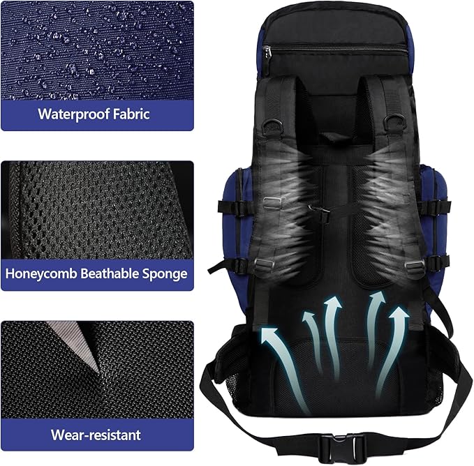 90L Large Camping Hiking Backpack with Rain Cover, Waterproof Molle Rucksack Military Backpack (Dark Blue)