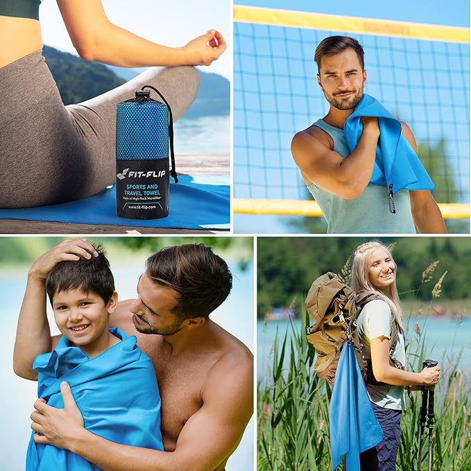 Fit-Flip Travel Towel - Compact & Ultra Soft Microfiber Camping Towel - Quick Dry Towel - Super Absorbent & Lightweight for Sports, Beach, Gym, Backpacking, Hiking and Yoga