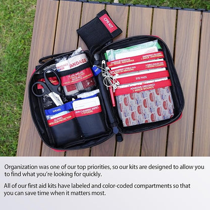 Compact First aid Kits,Portable First Aid Kit with Labelled Compartments Molle System Medical Kit for Car, Hiking, Backpacking, Camping, Traveling, and Cycling-111 Piece
