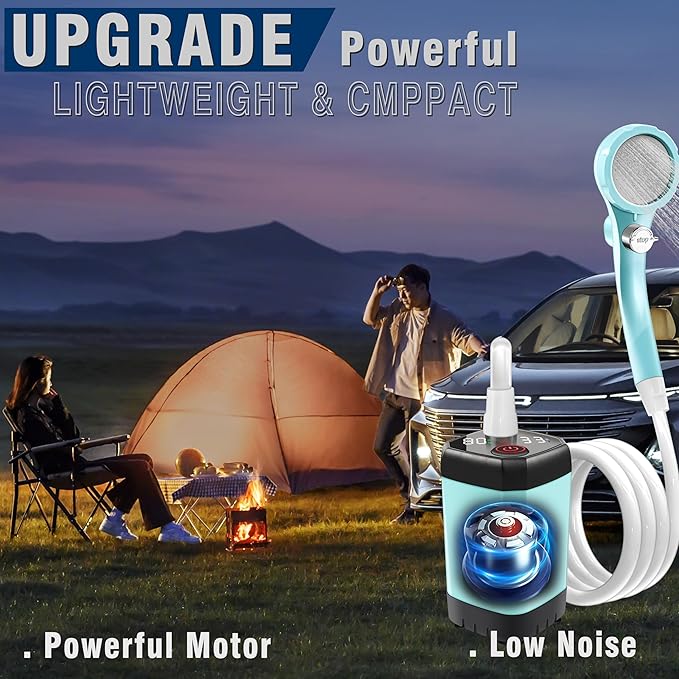 Portable Camping Shower Pump: 6000mA Rechargeable Battery Water Pump for Traveling Hiking - Camp Bucket Shower Head for Outdoor