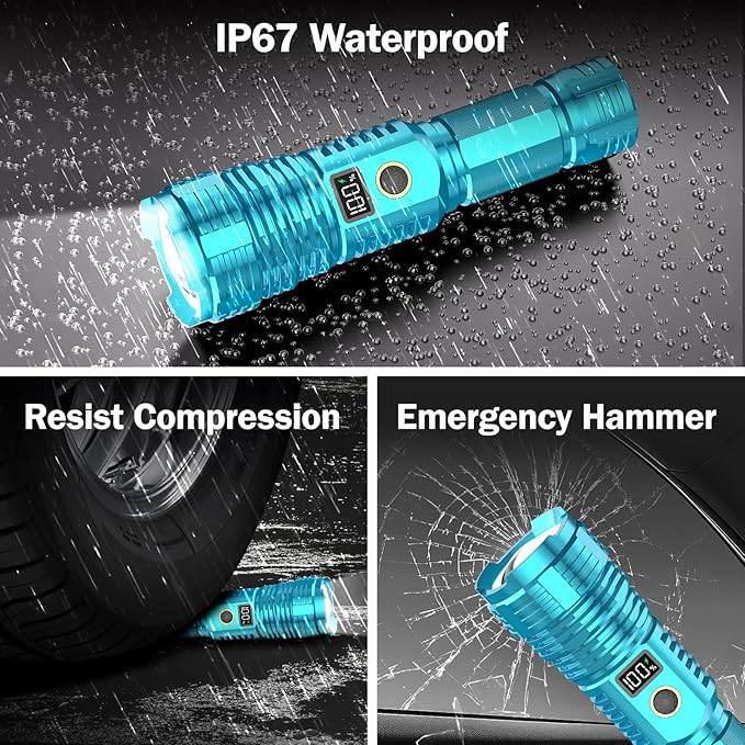Flashlights High Lumens Rechargeable, 990,000 Lumens Super Bright Flashlight with LCD Digital Display, Zoom, 5 Modes, IPX7 Waterproof, Powerful Tactical Flashlight for Emergencies, Camping