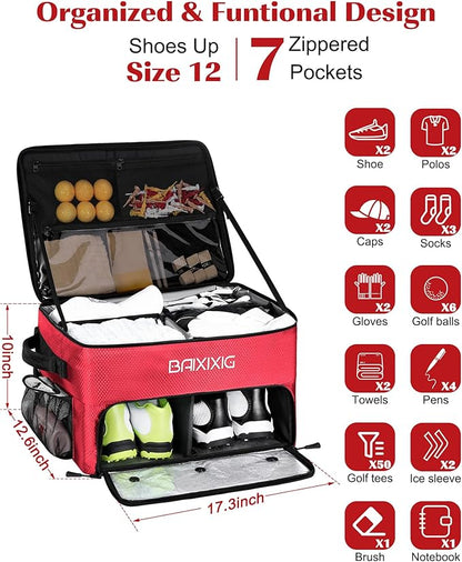 Golf Trunk Organizer, 2 Layer Waterproof Car Golf Locker with Separate Ventilated Compartment for 2 Pair Shoes, Golf Trunk Storage for Golf Accessories, Golf Gifts for Men