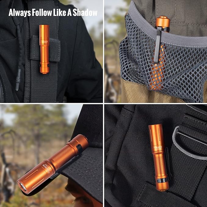 ThruNite EDC Flashlight Archer Mini, 405 Lumens Tail Switch LED Flashlight, USB C Rechargeable Little Pocket Penlight for Camping, Outdoor, and Emergency - Orange Cool White