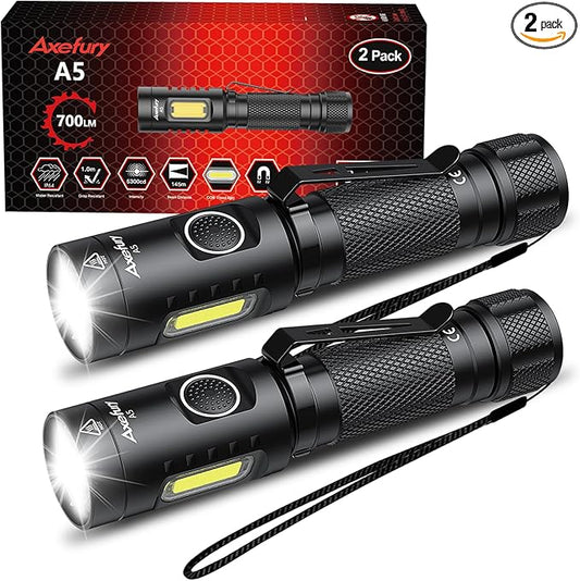 A5 Flashlight,EDC Flashlight with Magnet, 2Pack Mini Tactical Flashlight,Dual Fuel Max 700 High Lumens,6 Modes,Cob worklight for Camping, Emergency(Not Included Battery) Gift
