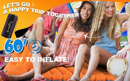 Sleeping Pad with Pillow, Self Inflating Extra-Thick, Ultralight Sleeping Mat, Built-in Pump, Ultimate for Camping, Hiking, Traveling, Airpad, Carry Bag, Compact & Lightweight Air Mattress (Orange)