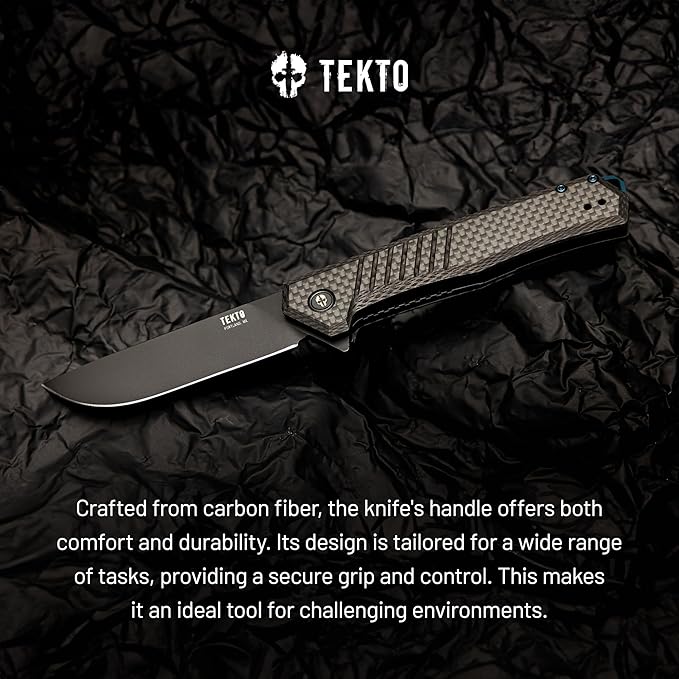 F1 Alpha Folding Pocket Knife - Modified Straight Back Blade,Titanium Coated D2 Steel, Ideal for Outdoor Camping and Backpacking, Tactical Carbon Fiber Handle, Blue Titanium Accents