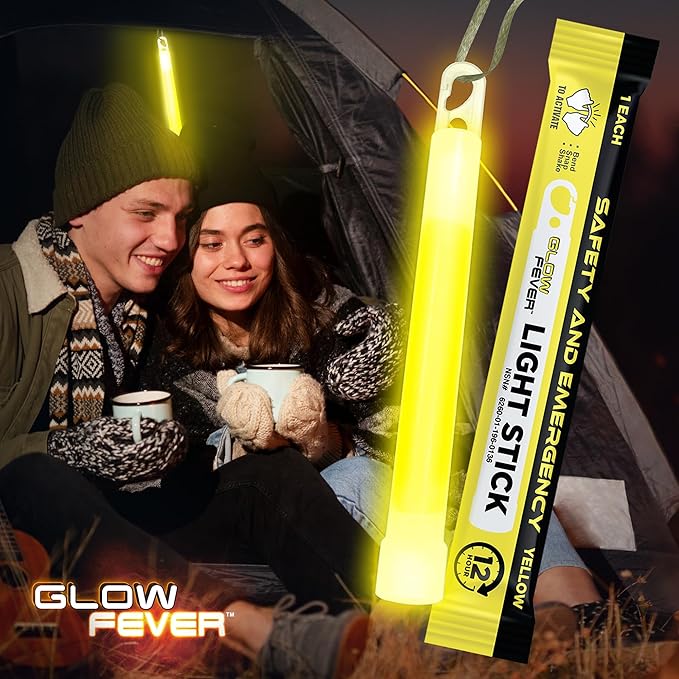 Emergency Safety Military Grade Glow Sticks, 10PCS, 6" Ultra Bright Light Sticks with 12 Hours Duration. Great for Hiking, Party, Camping, Blackouts, Hurricane, First Aid and Survival Kits (Yellow)