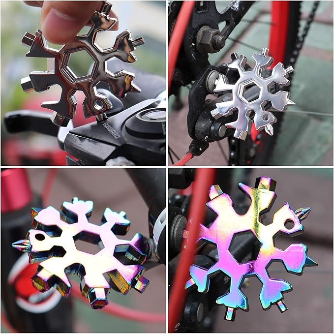 18-in-1 Snowflake Multi Tool, 4 Pack Stainless Steel Snowflake Bottle Opener/Flat Phillips Screwdriver Kit/Wrench, Durable and Portable to Take