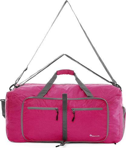 Dimayar Travel Duffle Bag for Men Women - Foldable Duffel Bag with Shoes Compartment - Overnight Bags Waterproof & Tear Resistant(40L,Fuchsine)