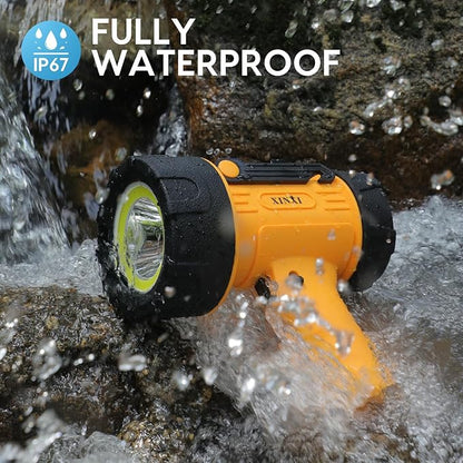 XINXI 1000,000 Lumens Rechargeable Spotlight with COB Floodlight, 6 Light Modes and USB Charger for Hiking, Boating, Hunting, IP67 Waterproof Handheld Flashlight with red Filter(Yellow)