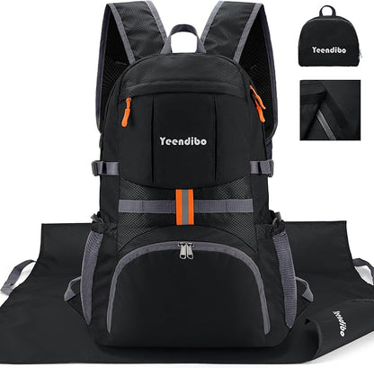 33L Waterproof Hiking Backpack with Portable-Rest Station for Camping/Travel/Outdoors, Versatile & Lightweight Foldable Daypack for Men/Women (Black, Waterproof)