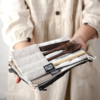 Jungle Culture® Premium Wooden Travel Utensils • Knife, Fork, Spoon, Straw, Case • Eco Friendly Alternative to Bamboo Cutlery • Coconut Bowls Zero Waste Reusable Flatware • Portable Camping Picnic Set