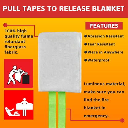 Fire Blankets Emergency for Home, Emergency Fire Blanket, 1 Pack Suppression Flame Retardent Safety Fire Blanket for Home, Kitchen, Fiberglass Fire Blanket