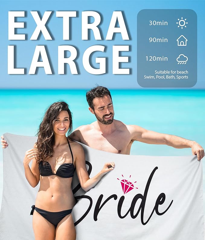 Microfiber Beach Towel – Bride Quick Dry Lightweight Sand Free Oversized Towel Accessories Travel Must Have Swim Pool Yoga Camping Gear Summer Cruise Ship Essentials Cloud Compact Gift 71" 32"