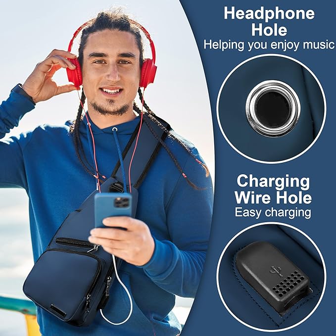 Sling Bag for Women Mens Crossbody Bag, Chest Bag Sling Backpack with USB Charging Port for Walking Hiking